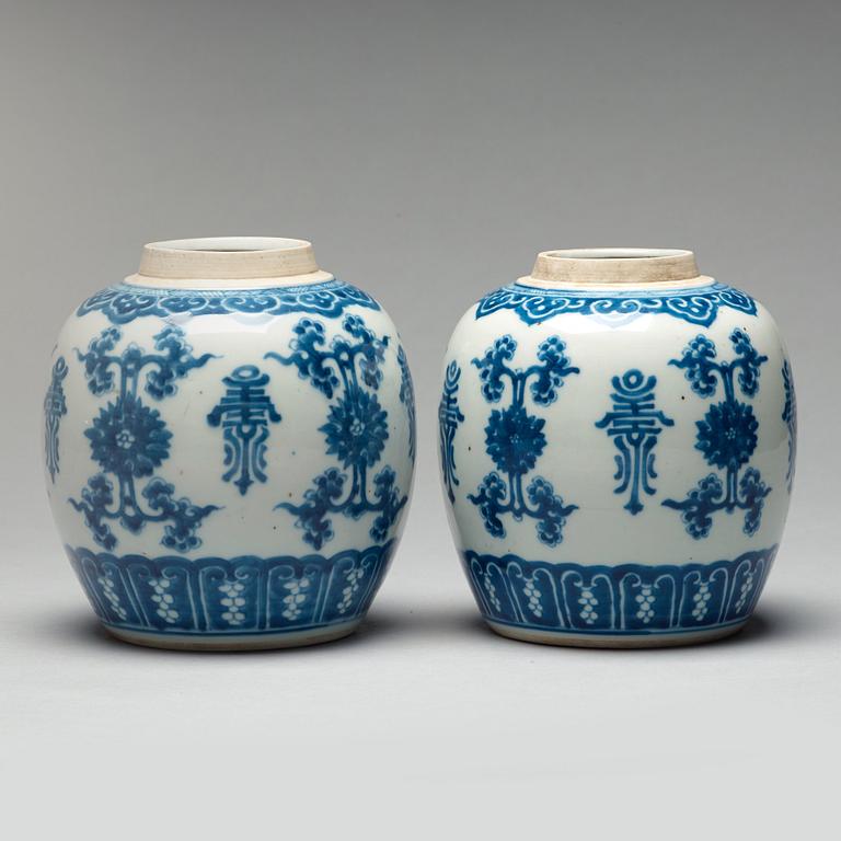 Two blue and white jars, Qing dynasty, Kangxi (1662-1722).