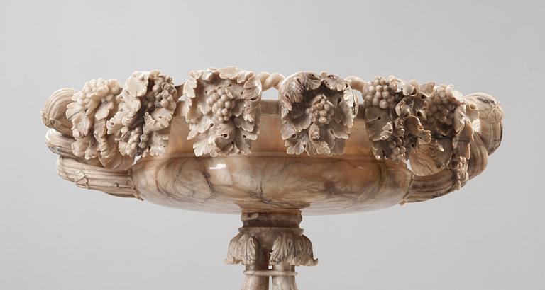 A late 19th century, probably Italian, alabaster urn with handles.