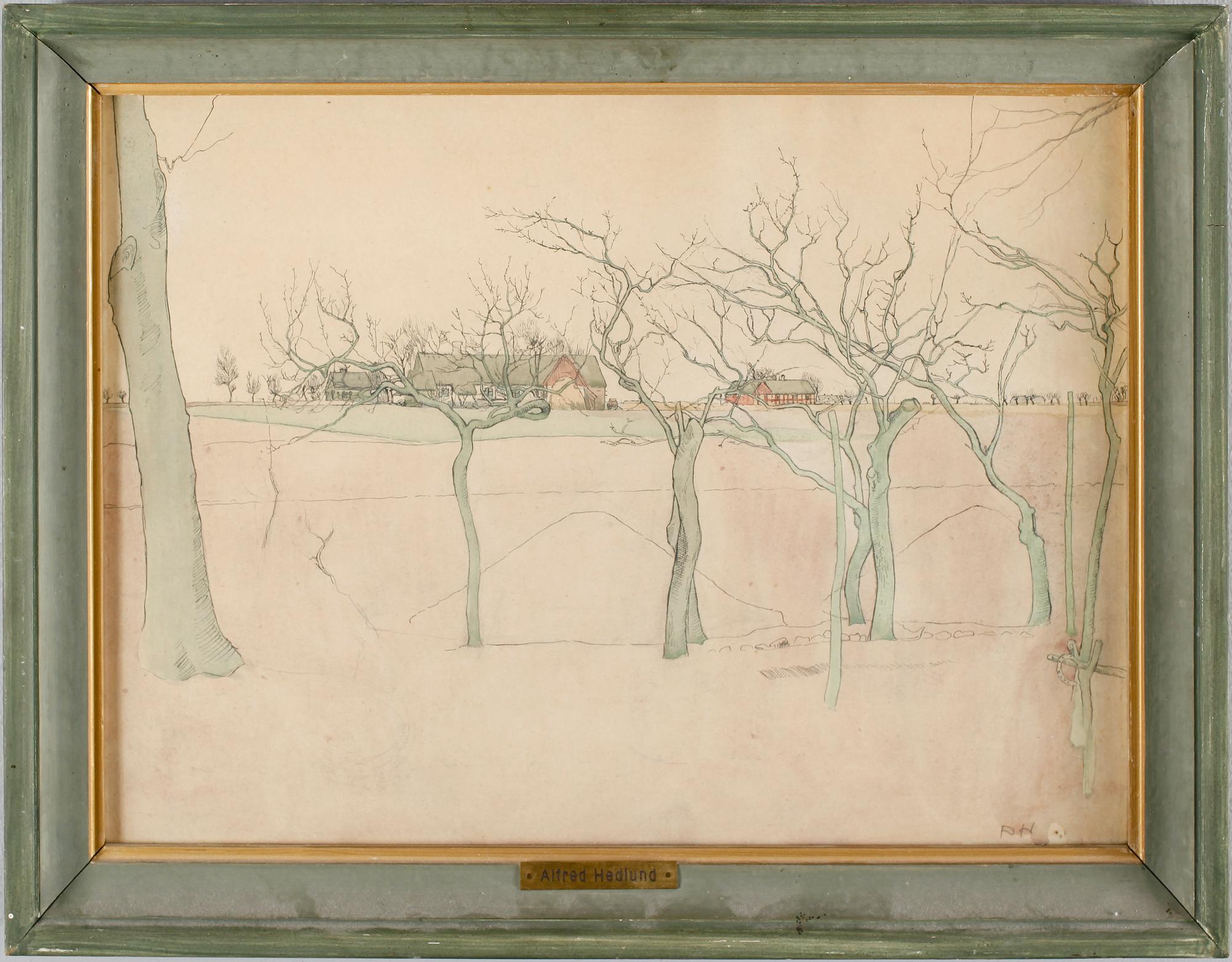 ALFRED HEDLUND, akvarell och tusch, monogramsignerad.