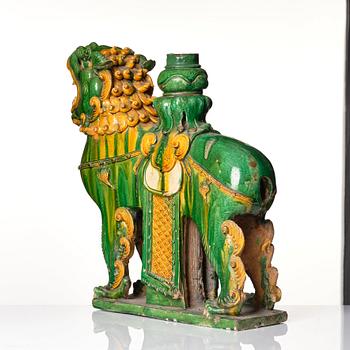 A massive green and yellow glazed joss stick holder, Ming dynasty (1368-1644).