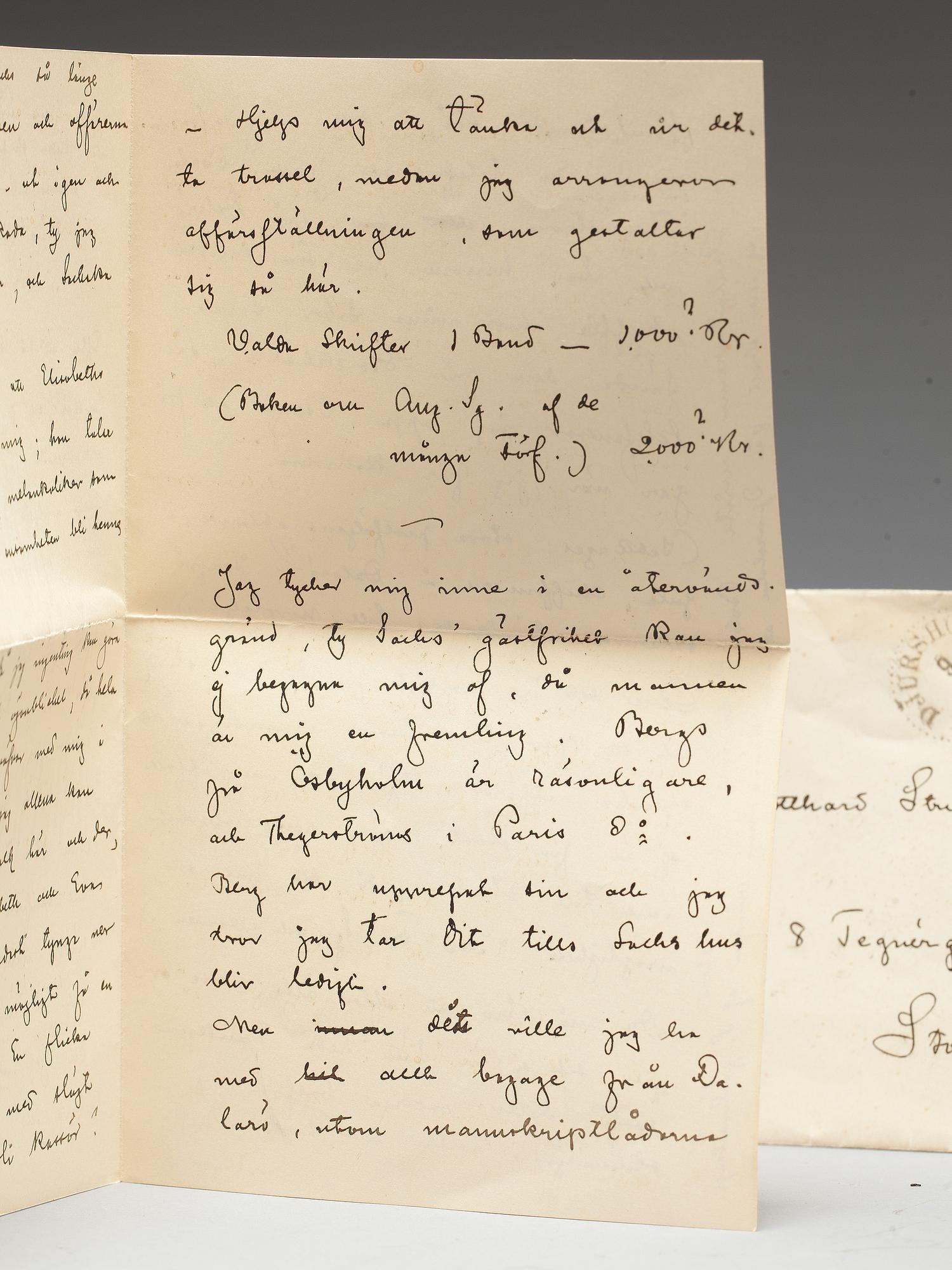 August Strindberg, letter, written by hand and signed at Djursholm September 9 1891.