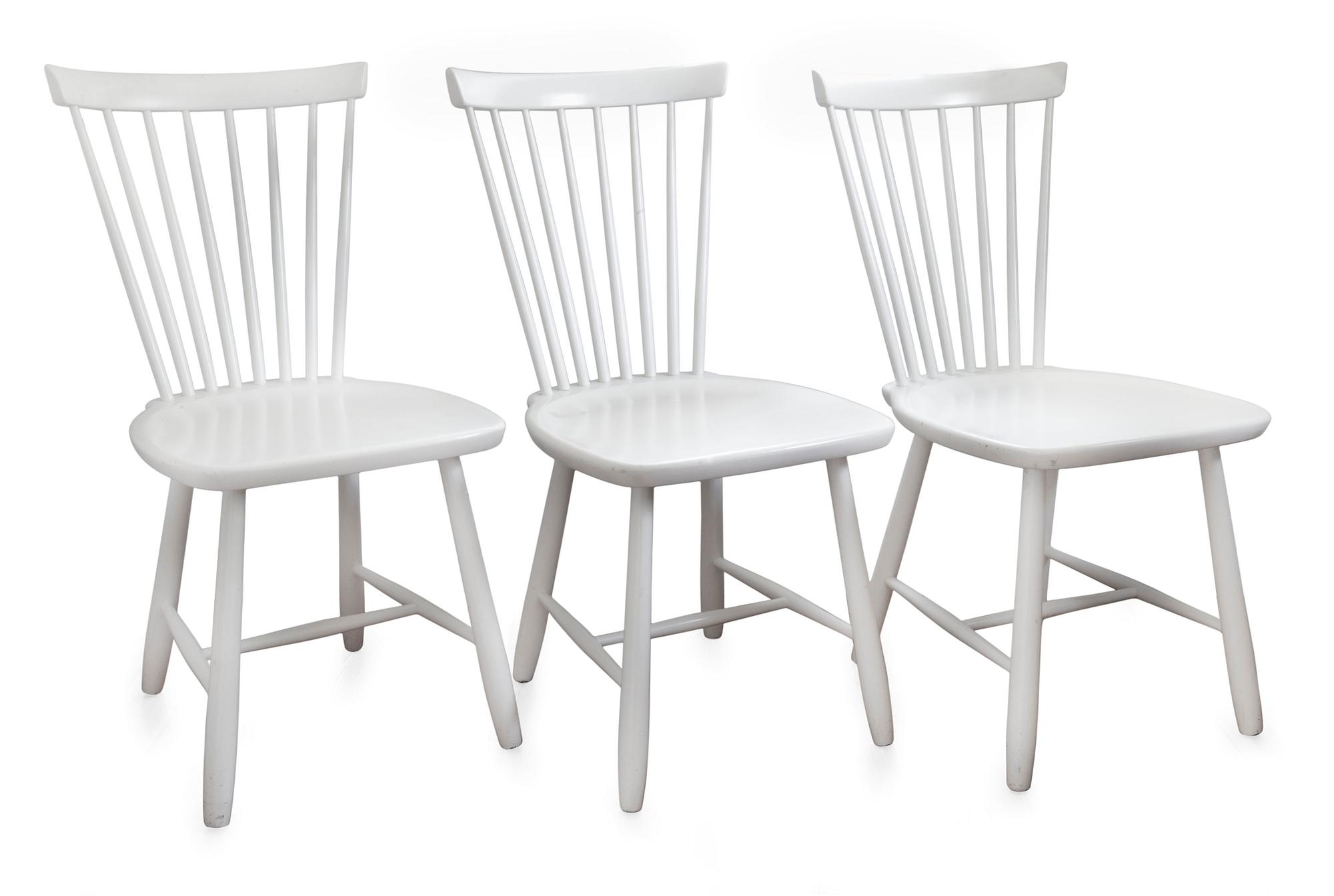 THREE WHITE LACQUERED CHAIRS,