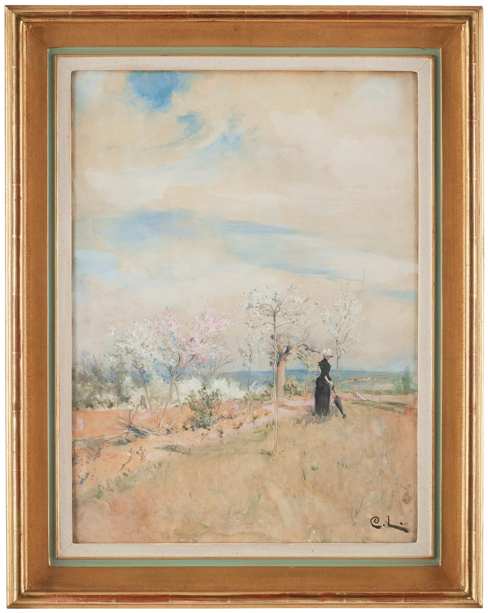Carl Larsson, "Körsbärsblom" / "Kvinna i landskap".
