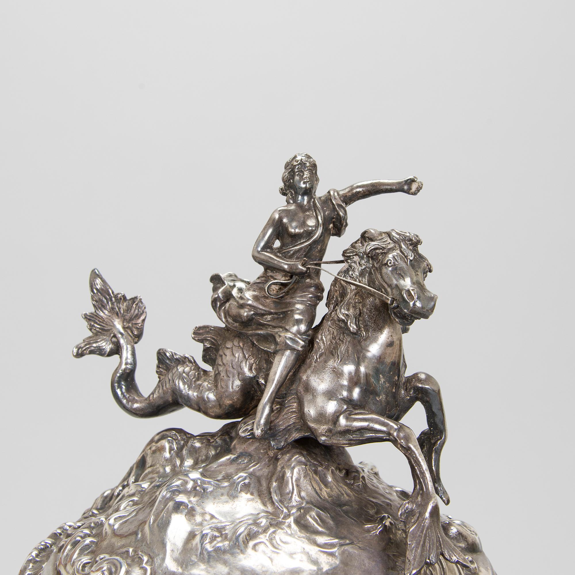 Silver-plated horn decoration, the end of 19th century. Height 93 cm.