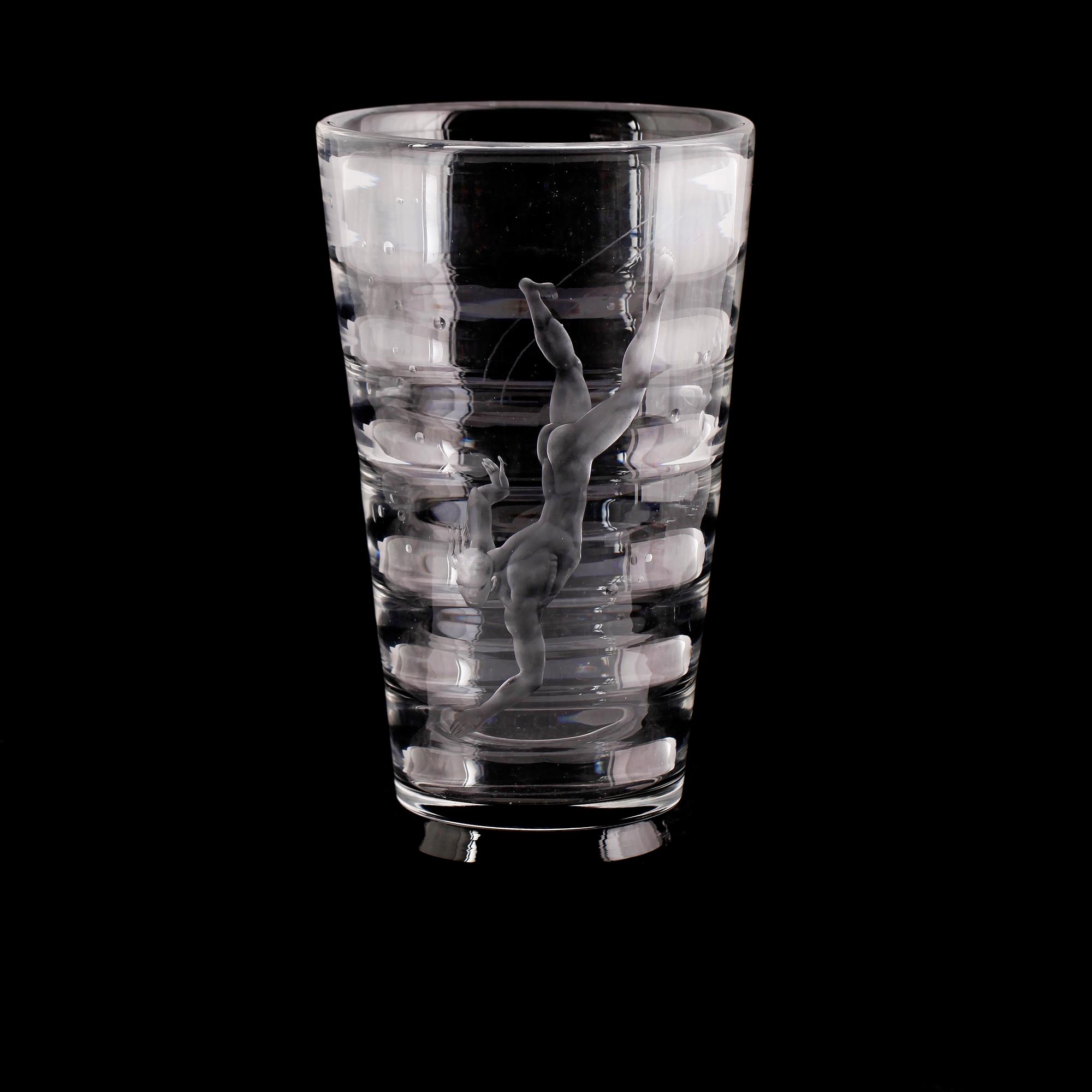 VAS, glas, Pärlfiskare, Vicke Lindstrand, Orrefors, 1930-tal.