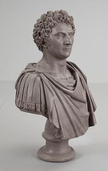 A Swedish Empire plaster bust representing King Karl XIV Johan.