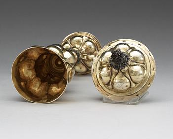 A German late 16th/early 17th century silver-gilt cup and cover, makers mark of Nicolaus Jung, Nürnberg (1595-1609).