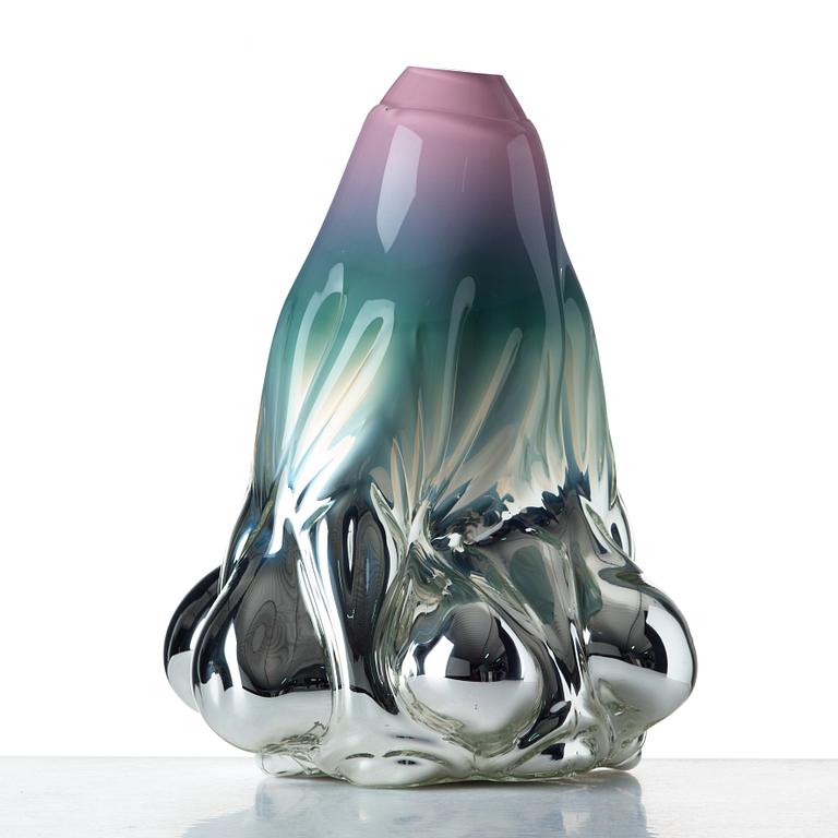 Hanna Hansdotter, a "Dripping print" glass sculpture, The Glass Factory, Boda Glasbruk, Sweden 2018.