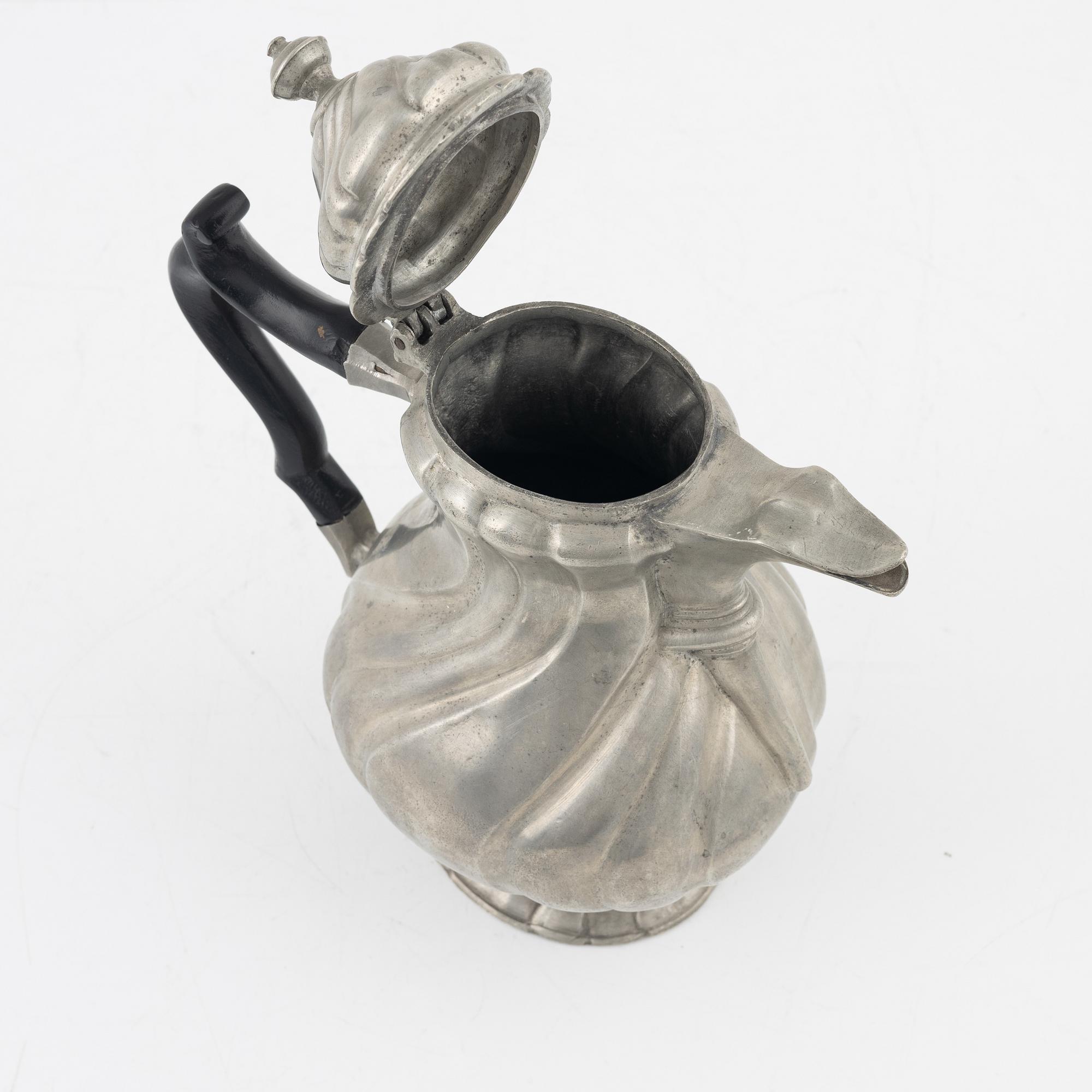 A Rococo pewter coffee-pot, mark of A. Hedenbom (master in Örebro 1750-1767/68).
