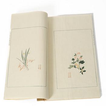 十竹齋書畫譜 四開 木版畫 A complete collection of Ten-Bamboo Studio decorative letter papers, Rongbaozhai in Beijing in 1952.