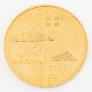 Gold coin, Sweden, 2005, 2000 kr, Two nations in agreement, 1905-2005. In memory of the dissolution of the union between Sweden and Norway.