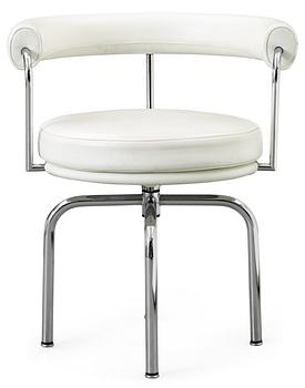 132. A Le Corbusier 'LC 7' chromed steel and white leather chair, Cassina, Italy.