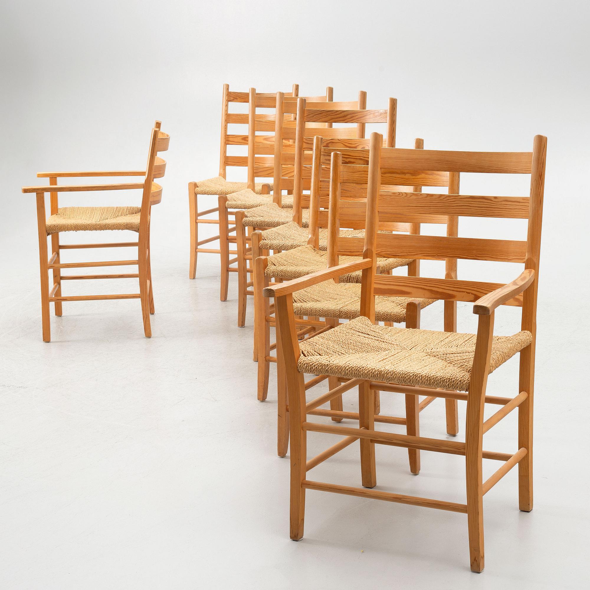 A pair of armchairs and 6 chairs, second half of the 20th century.