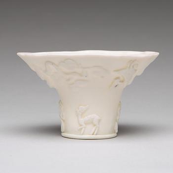 A blanc de chine rhinoserous libation cup Qing dynasty, Kangxi (1662-1722).