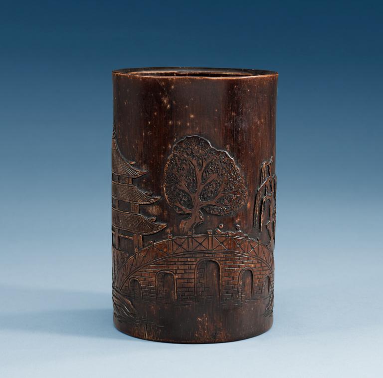 A Japanese bambu brush pot, early 20th Century.