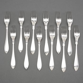 GAFFLAR, 12 st, silver, "Svensk Spetsig", GAB, Stockholm 1900-talets första hälft. Ca 435 gram.