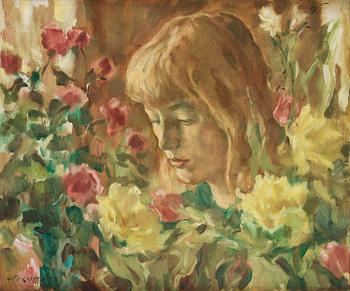 594. Lotte Laserstein, Girl in flowers.