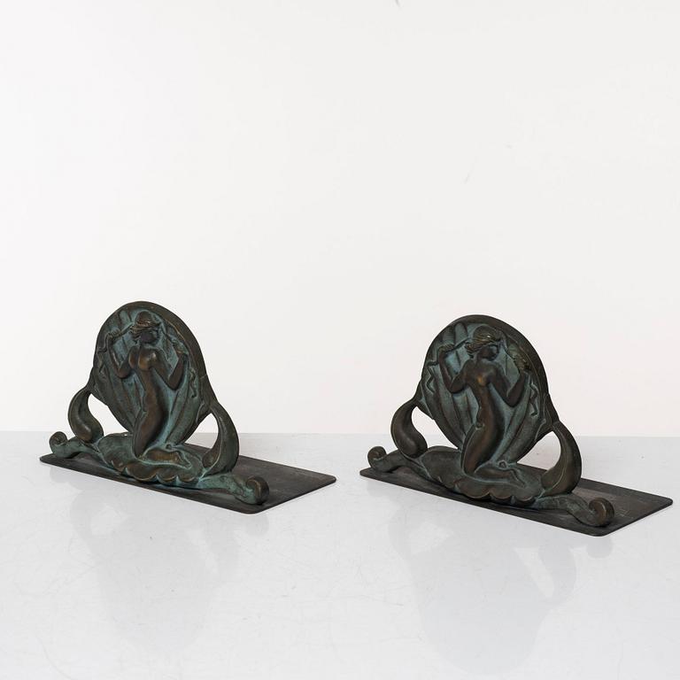 Oscar Antonsson, A pair of bookends, art deco, Ystad metal.
