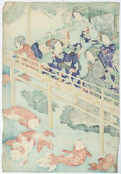 Träsnitt, fyra stycken, Japan, bland annat Ogata Gekko och Utagawa Kunisada.