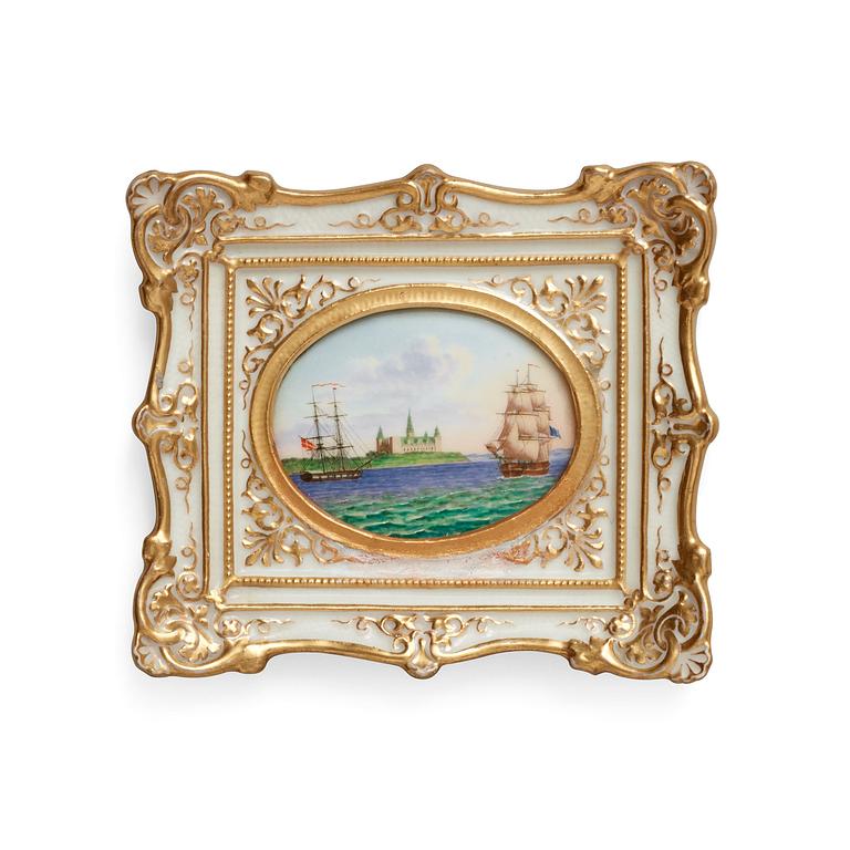 A Royal Copenhagen porcelain miniatyre painting with frame, Denamrk, mid 19th Century.