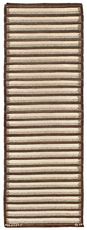 RUNNER. "Randig med tvist, brun". Rölakan  (flat weave). 221 x 78,5 cm. Signed AB MMF BN.