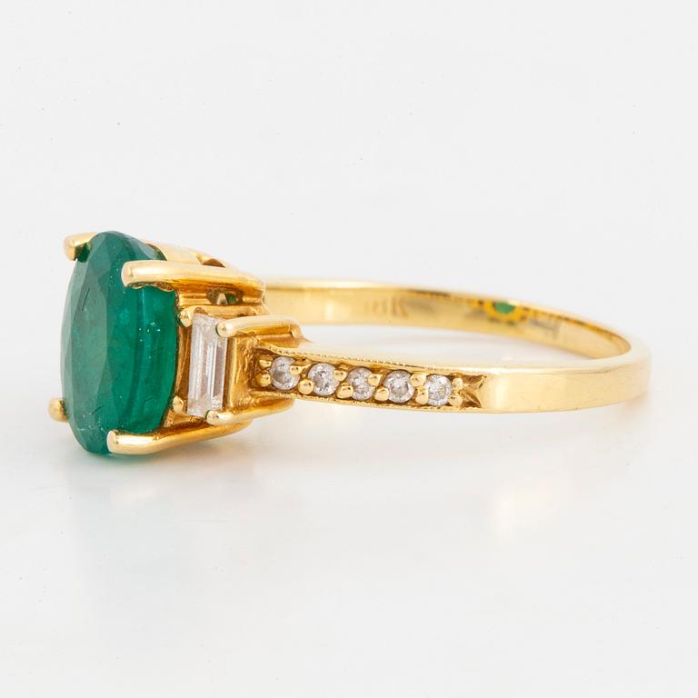 Emerald, baguette and brilliant-cut diamond ring.