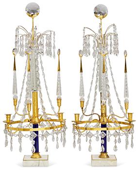 1030. BORDSLYSTRAR, för tre ljus, ett par. Sengustaviansk stil, 1900-tal.