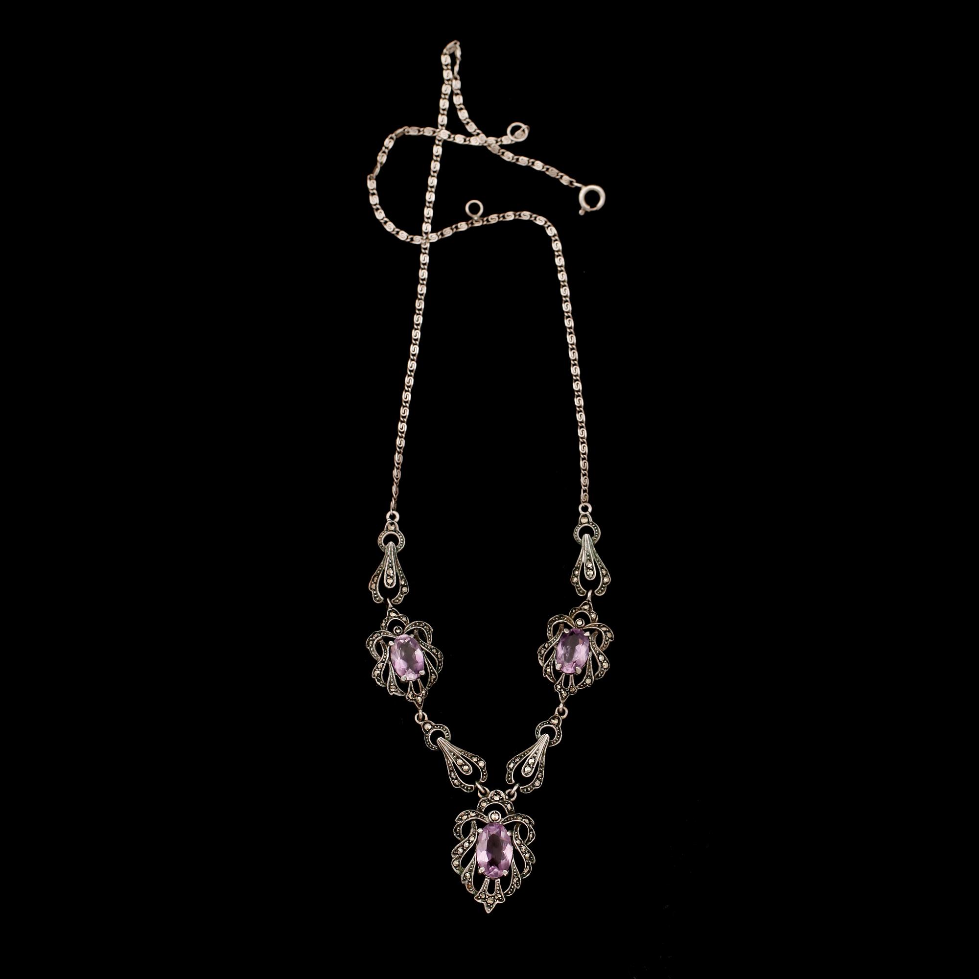 COLLIER, silver, med ametister, tidigt 1900-tal.
