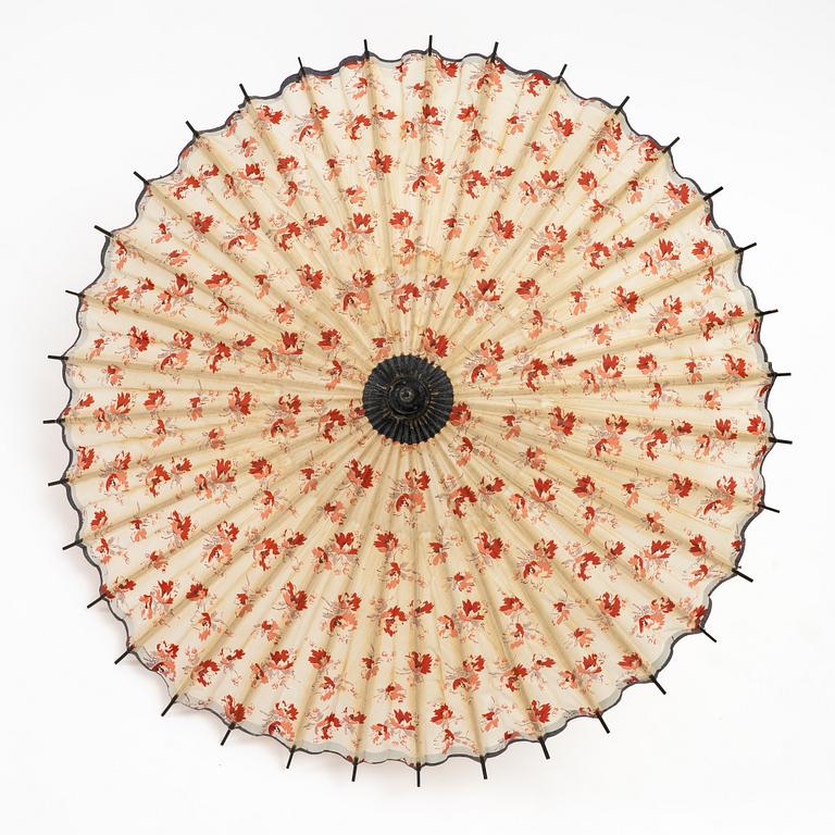Kimono (five pieces), partially cotton, two pairs of shoes, one pair of socks, and a parasol, Japan, 20th century.