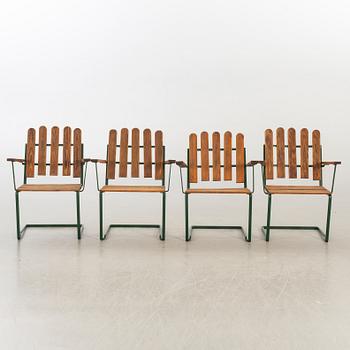 ARTHUR LINDQVIST karmstolar 4 st samt stolar 2 st Grythyttan A2 1900-talets mitt.