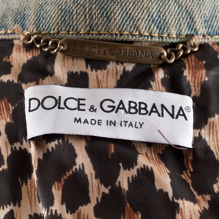 A denim jacket by Dolce & Gabbana with suede on the sleeves.