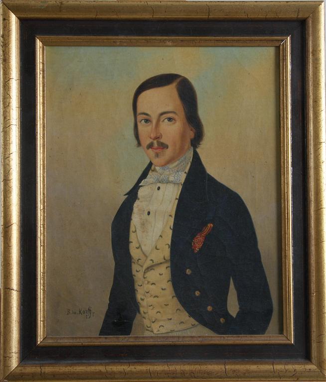 de KORFF, B, oljemålning på duk, sign, 1800-tal.