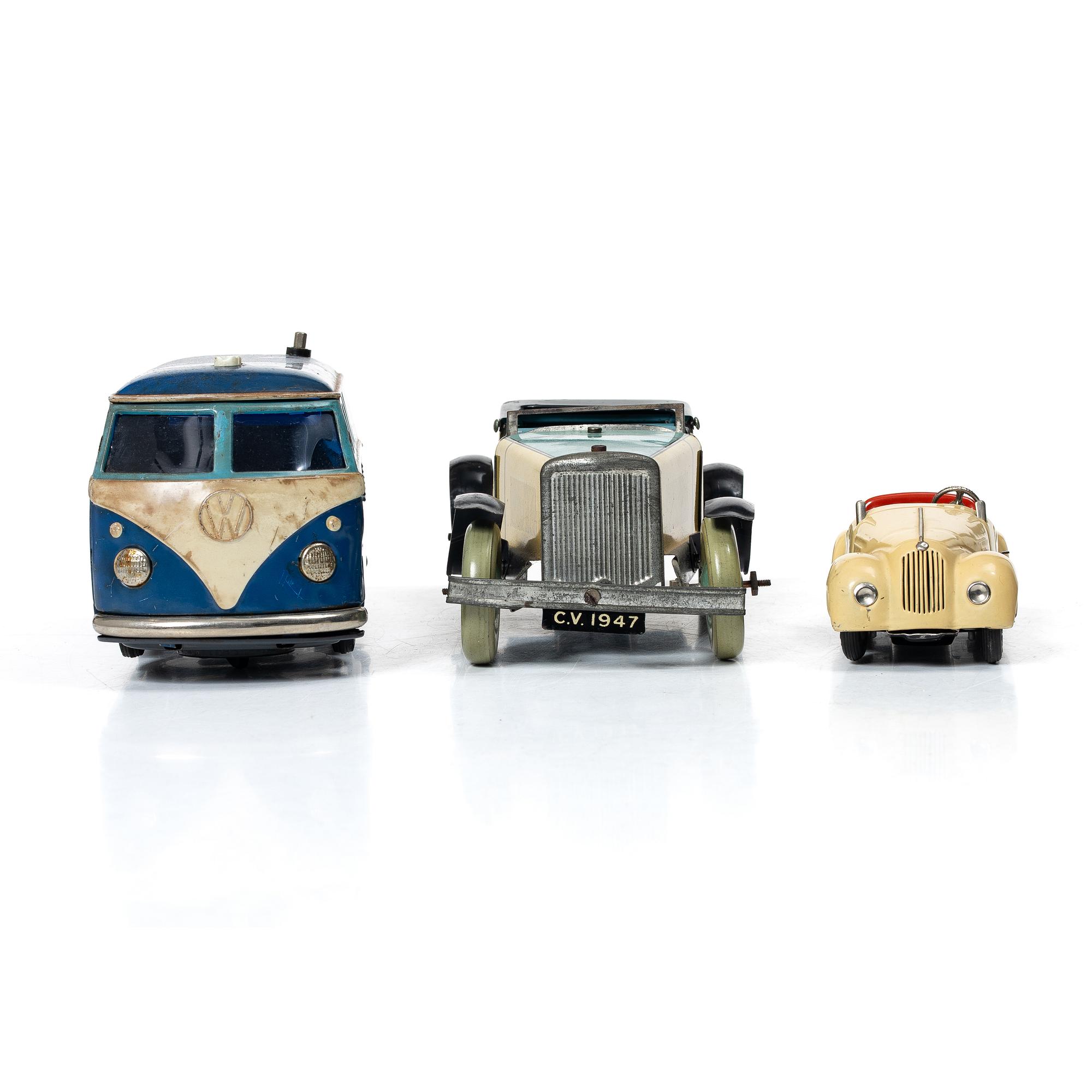 Tin toys, 3 cars, Gakken Toy, Chad Valley & Schuco.