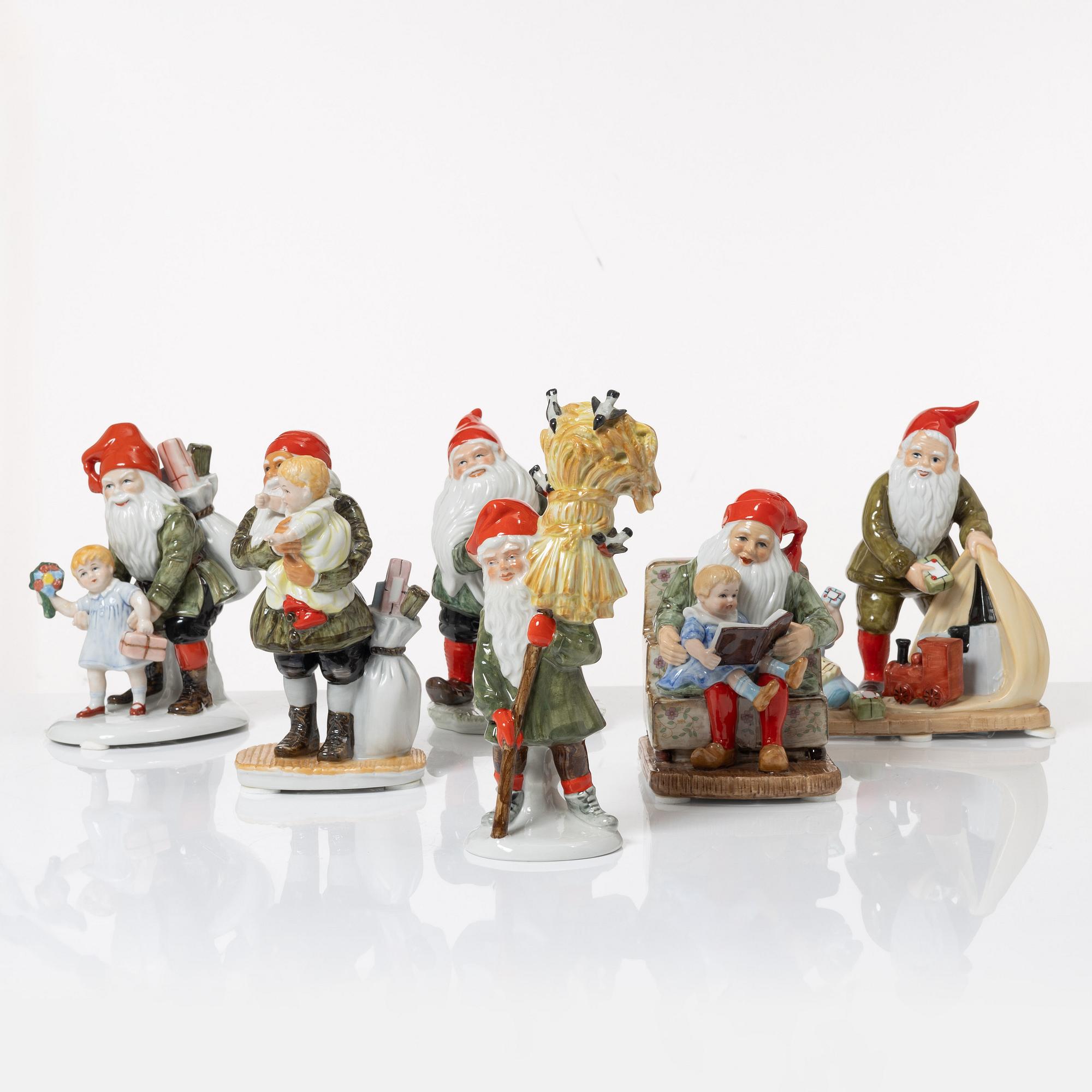 Jenny Nyström, after, gnome figurines, 6 pcs, porcelain, Kalmar Läns Museum.