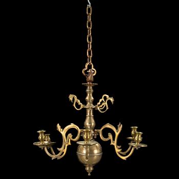 A baroque brass chandelier, first half of 18th century. Height (ink chain) 70 cm.