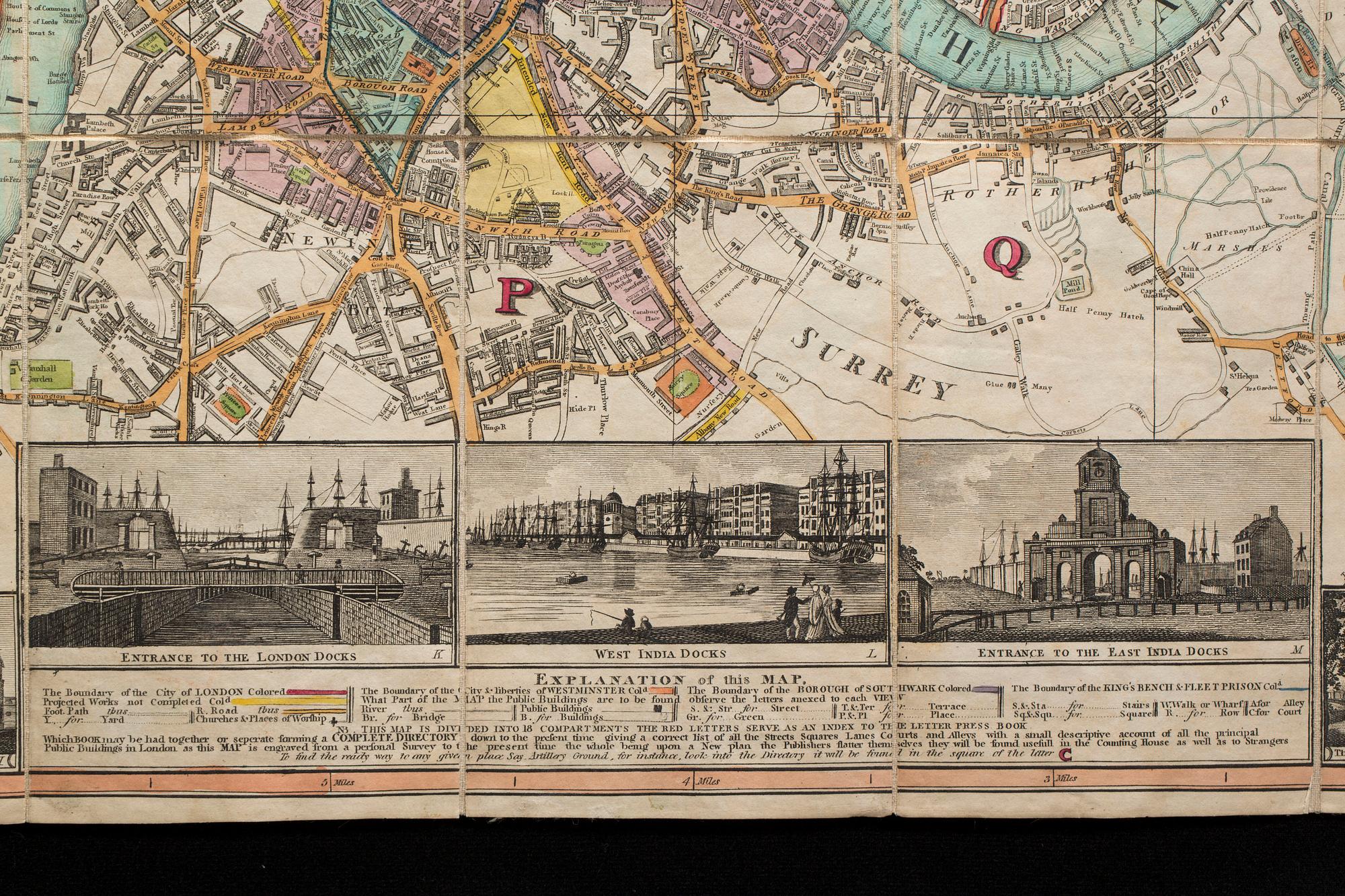 KARTA I FODRAL, "NEW MAP OF LONDON" Langley & Belch´s. 1800-talets första  hälft.