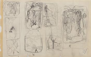 JOHN BAUER, akvarellerad skiss, osignerad.