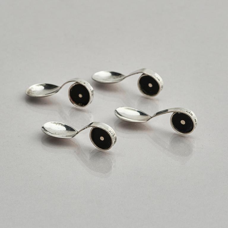 Guldsmedsaktiebolaget (GAB), four silver and bakelite salt-cellars, design by Eric Pihlgren, Stockholm, Sweden 1938.