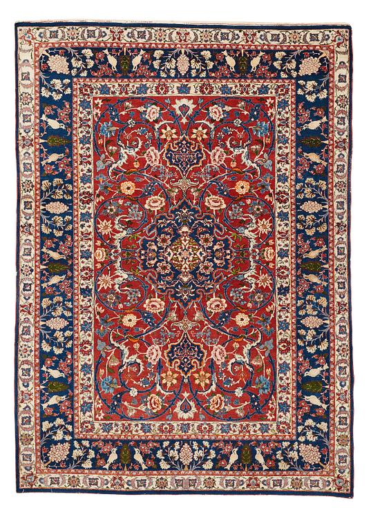 Matto, semi-antique Esfahan, ca 213 x 151 cm (as well as 1-2 cm flat weave at one end).