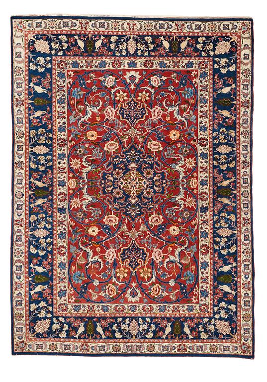 Matta, semiantik Isfahan, ca 213 x 151 cm (samt en kortsida med 1-2 cm slätväv).