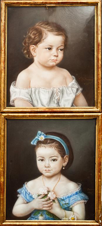 OKÄND KONSTNÄR, 2 st. Pasteller, signerad JD Doverny daterat 1874.