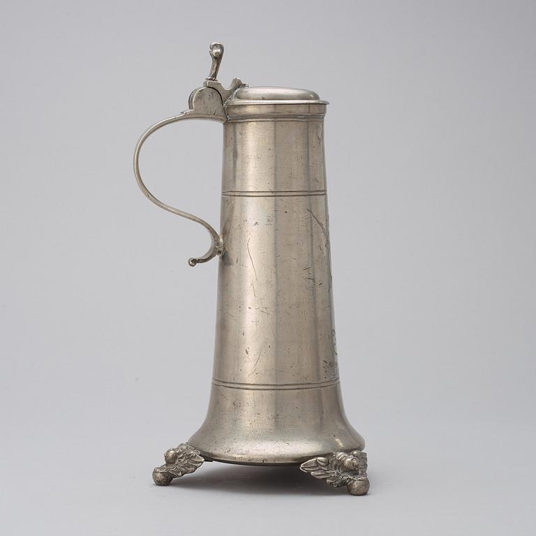 A Baroque 18th century, probably German, pewter jug.