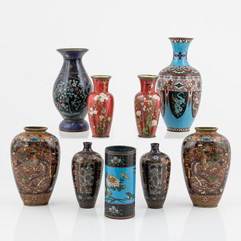 A set of nine Japanese cloisonne vases, 20th Century.