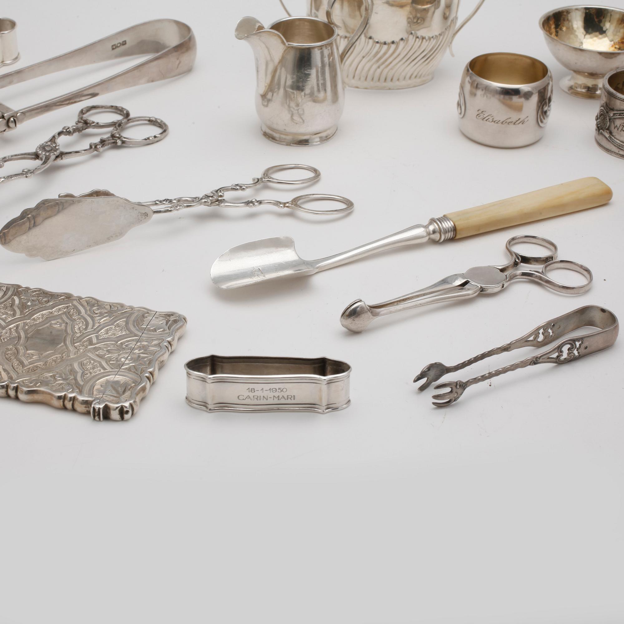 PARTI SILVER, 19 delar, tot vikt 845 gram (inkl. benskaft), bl. a GAB, 1969.