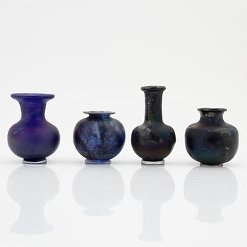 Bengt Heintze, vaser, 6 st samt skål, glas, Kosta, 1980-tal.