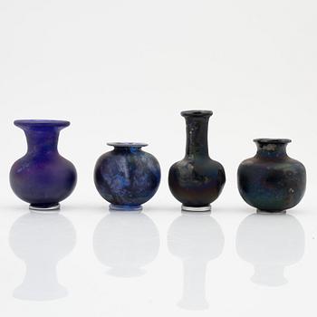 Bengt Heintze, a group of six glass vases and a bowl, Kosta, 1980's.