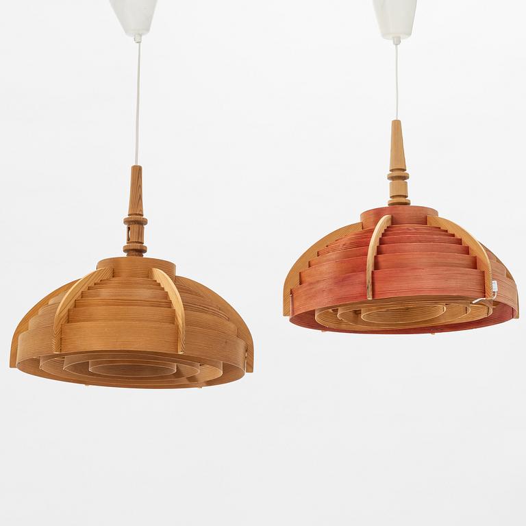 Hans-Agne Jakobsson, two pine ceiling lights, Ellysett Markaryd, later part of the 20th Century.