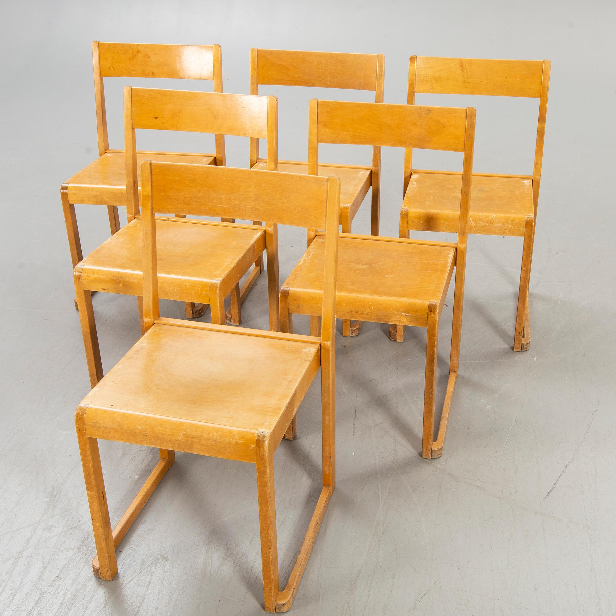 Sven Markelius, chairs, 6 pcs, "Orchestra chair", mid-20th century.