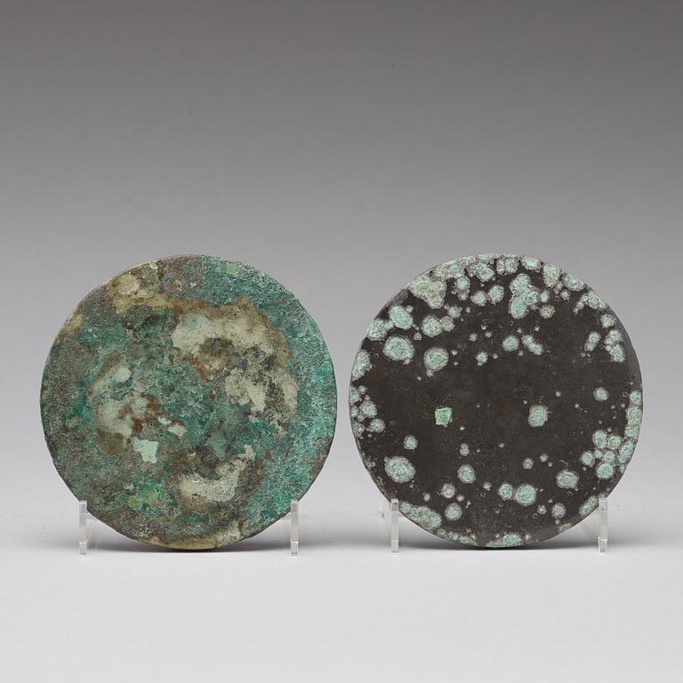 Two bronze mirrors with mythical animals,  Tang dynasty (618–907).