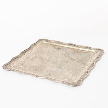 Cocktailglas, 6 st, samt bricka, silver, Iran, 1900-tal.